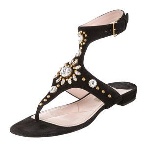 MIU MIU SUEDE EMBELLISHED SANDALS SHOES 36/ 6